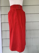 Vtg 1980s High Waist Red Corduroy Skirt Side Pockets NWT S W 25