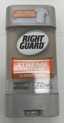 Right Guard Antiperspirant Deodorant 4 oz Xtreme Defense Gel CLASSIC CLEAN