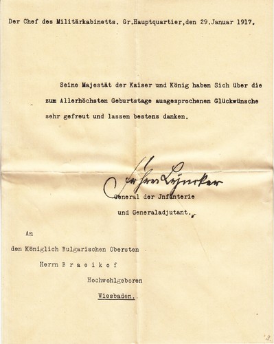 DOCUMENT/LETTRE MILITAIRE ANCIEN - EMPEREUR WILHELM II/MORITZ VON LYNCKER/WI 1917