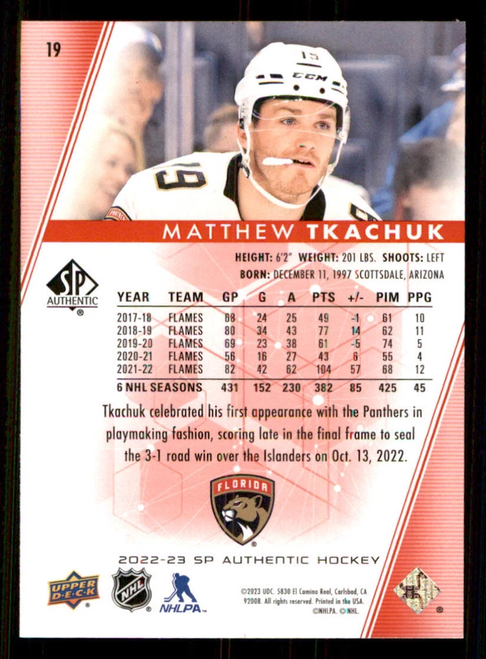 2022-23 SP Authentic Limited Red #19 Matthew Tkachuk - Image 2 of 2