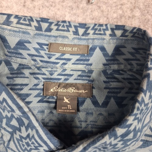 Eddie Bauer Classic Fit Shirt Mens TL Blue Western Aztec Print Button Down - Picture 2 of 7