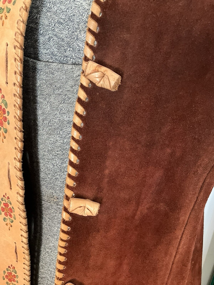 Vintage 1970's Char Handpainted Whipstitched Suede Jacket