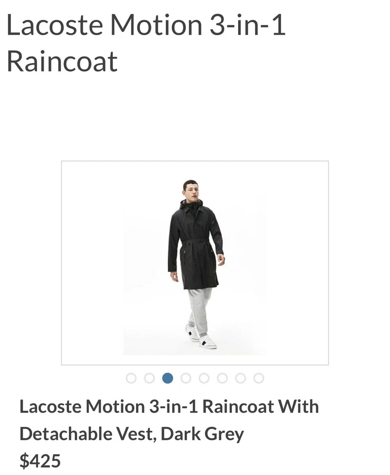 Impermeable para Hombres Lacoste Motion 3 en 1 Grafito Capucha + Cinturón (M) con Chaleco Desmontable (S/M) Foto 2 de 4
