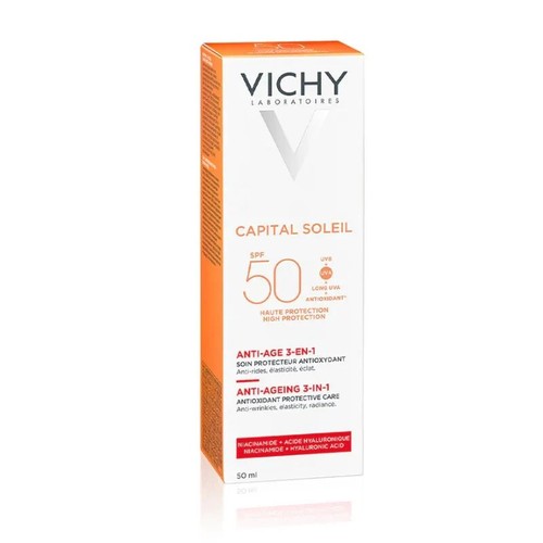VICHY Idéal Soleil SPF50 Anti-Age 3-in-1 Face Sunscreen 50ml – NEW - Picture 2 of 5