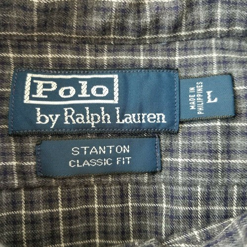 POLO Ralph Lauren Large STANTON Classic Fit Blue Gray Plaid Check Shirt - Picture 4 of 4