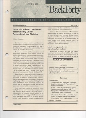 The Back Forty, Land Conservation Law Newsletters Jan/Feb, March/April 1997