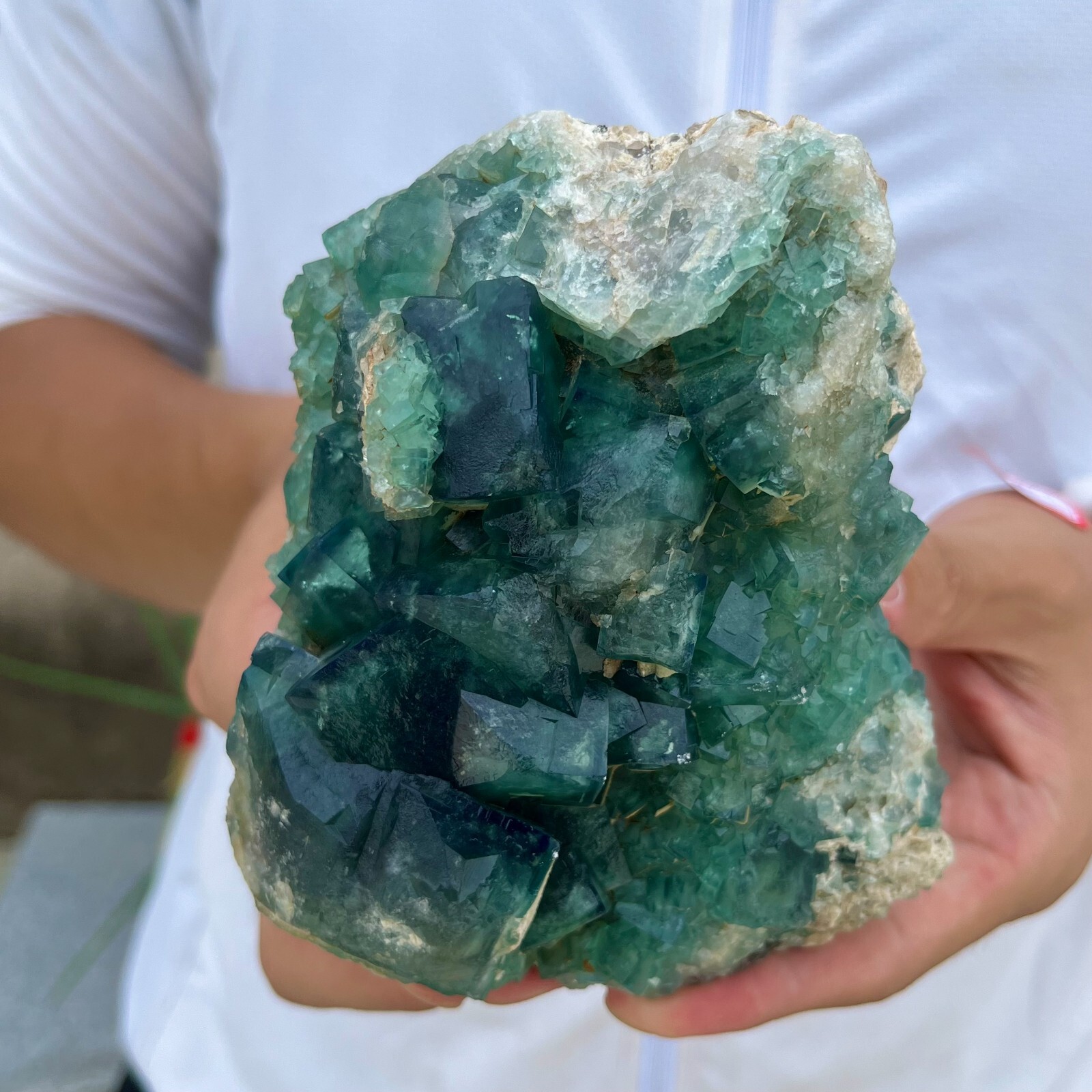 2.7lb Natural Green Fluorite Cube Quartz Crystal Cluster Mineral Specimen