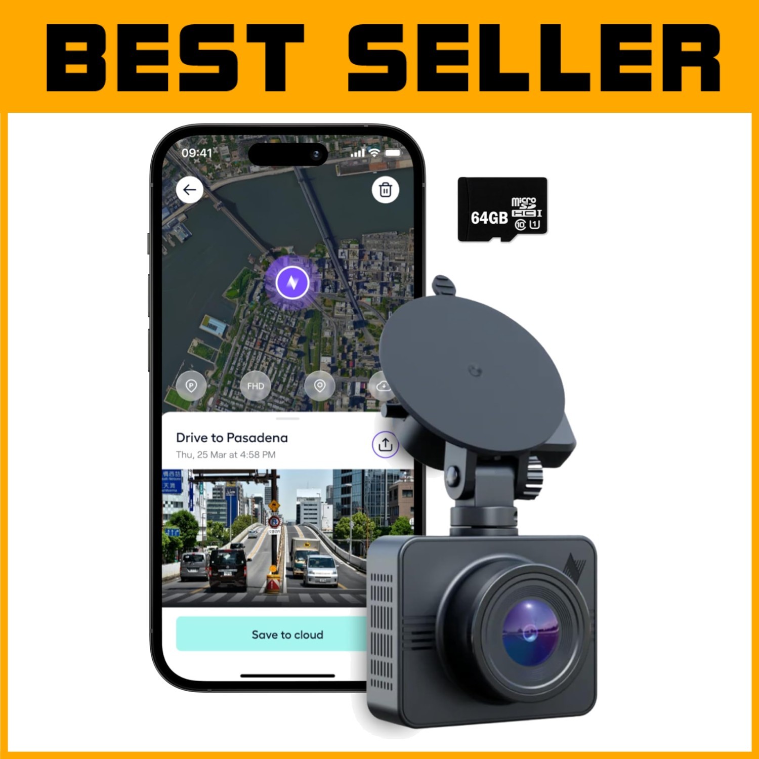 Beam GPS Dash Cam - Drive Recordings, Night Vision, 1 Yr Sub