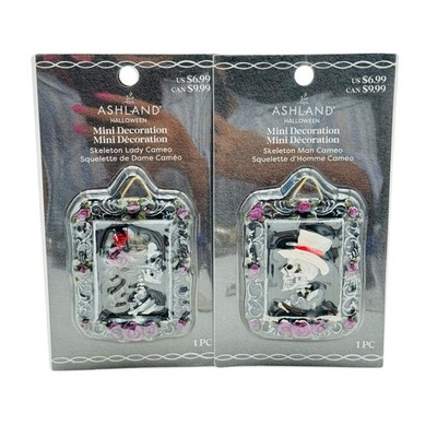 Ashland Halloween Tiny Treasures Skeleton Lady Cameo & Skeleton Man Set Of 2 NEW
