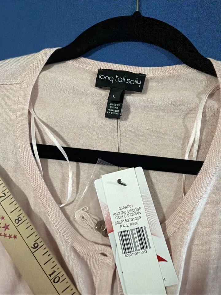 Длинный высокий кардиган Sally свитер размер L розовый / румяна на пуговицах классический - новый - Изображение 2 из 4