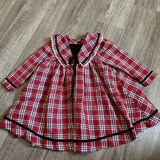 Bonnie Jean Girls Red Plaid Velvet Trim Dress Rosette Accent Long Sleeve Size 3T