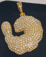 18k Yellow Gold Plated Rhinestone Encrusted Shrimp Pendant 1.75"