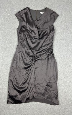 Satch Pure Silk Women's Cap Sleeve Dress Size 8 Knee Length Grey Lined Back Zip