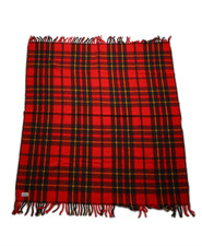 Vintage 50s 60s Faribo Woolen Mills Fringed Wool Throw Blanket Plaid USA