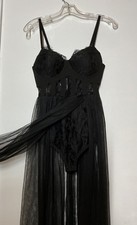  Fashion Nova Nighty Dress NWT Sz S Lace Corset Style Bodice Sheer Overlay 