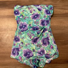 Vintage 80s Strapless Floral Bathing Suit