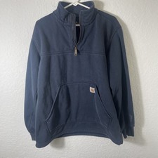 Carhartt Men's Med 1/4 Zip Rain Defender Sweatshirt Pullover Navy Original Fit