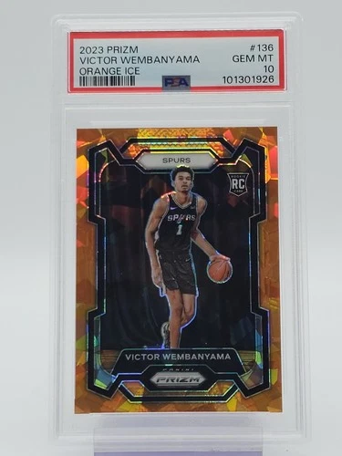 VICTOR WEMBANYAMA 2023-24 PANINI PRIZM ROOKIE ORANGE ICE #136 SPURS PSA 10 Q6438