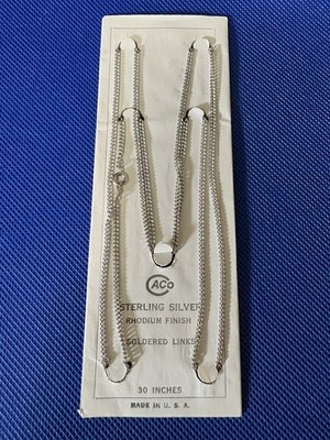 K1/ NIP Vintage ACO 30  Sterling Silver Rhodium Finish Chain 2mm - 8g