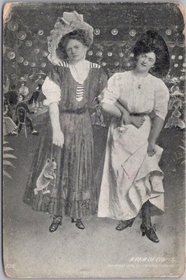Vintage 1908 Fashion / Comic Postcard Two Drunk Women ''A PAIR OF TIGHTS'' /Unused