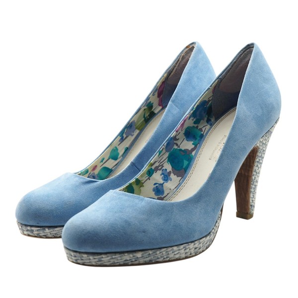 Marco Tozzi Damen blaue Wildleder High Heels mit Blumenfutter & gewebten Absatzdetails
