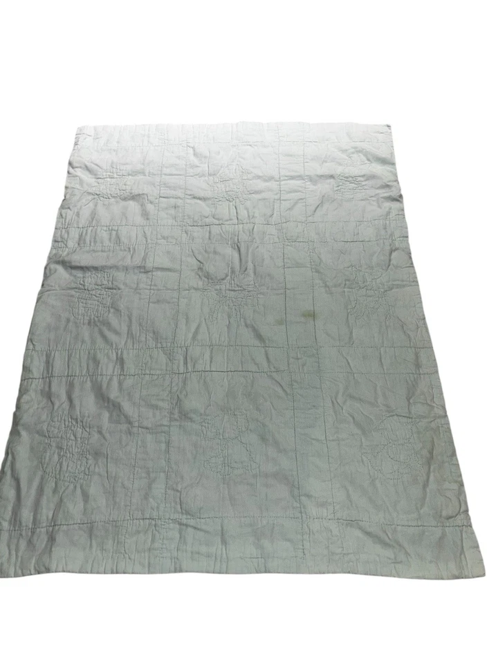 Manta Cuna Edredón Bebé Bordada a Mano De Colección Animales Pasteles Verde Amarillo Años 50 Foto 4 de 4