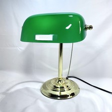 Vintage Emeralite Style Banker Lamp Green Glass Shade Art Deco Brass Desk Light