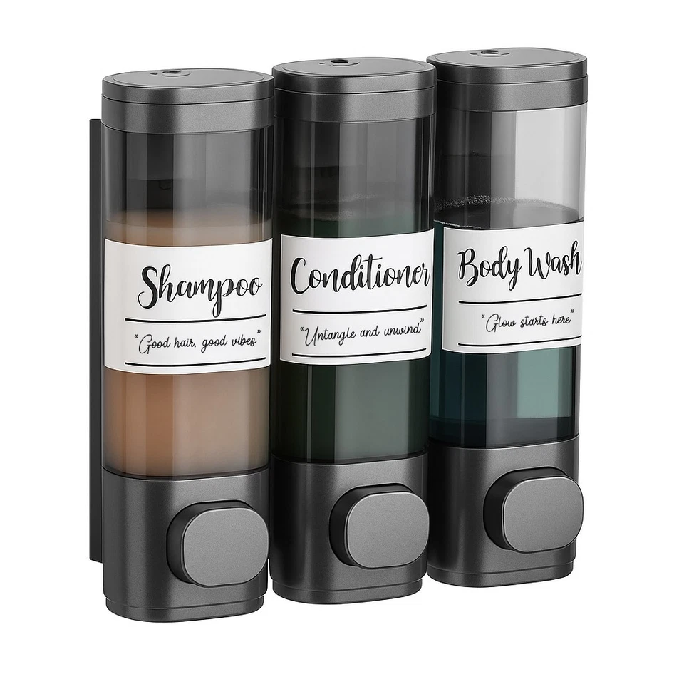 uMadeUs 3 Chamber Shower Dispenser - No Drill - Wall Mount - Easy Installation - Image 2 of 4