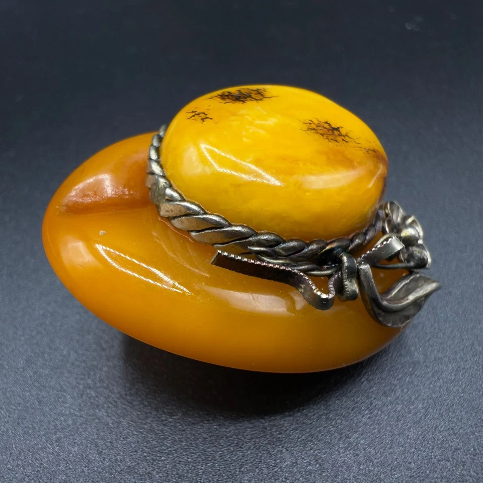 Bernstein Butterscotch Brosche Anstecker Hut Silber Floral Amber Honey - Bild 4 von 4