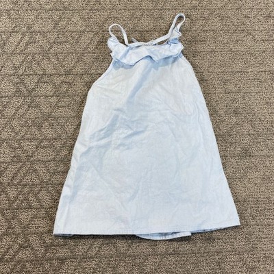 Bella Bliss Girls Blue Ruffle Sleeveless Dress Linen Cotton Blend Size 8