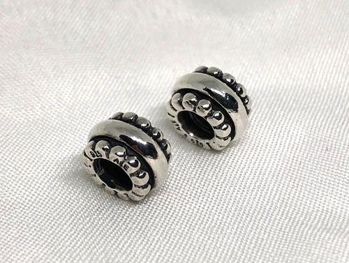 Authentic Lot/Set 2 Vintage PANDORA Sterling Silver Charms SILVER RING #790175
