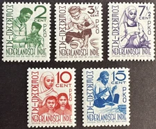 Netherlands Indies 1941 Scott # B52-B56 Set of 5 Charity Semi Postal MNH Stamps