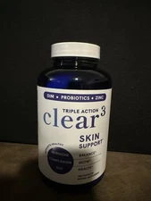 Clear-3 Acne Support Supplement with Zinc, Dim Probiotics Exp 3/2027