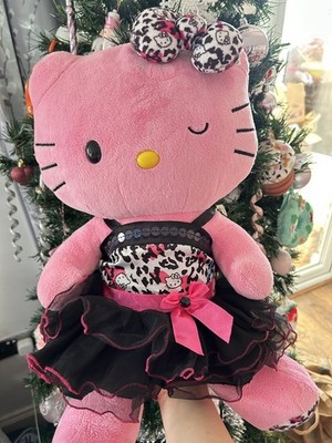 Hello Kitty Build A Bear rosa zwinkernd 18 Zoll Plüsch Sanrio Leopard mit Kleid & Schleife