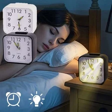Square Clock Silent Non-Ticking Battery-Powered Bedside Nightlight Alarm Clock