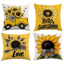 4P Sunflower Pillow Covers Farmhouse Truck Hello Sunshine Love Decor Gift 18x18