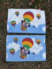 Vintage Disney Mickey and Minnie Mouse Pillowcase Set Hot Air Balloon Clouds 90s