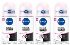 4 Pack Nivea 72H Black and White Invisible Roll On Anti Perspirant Travel Size
