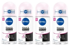 4 Pack Nivea 72H Black and White Invisible Roll On Anti Perspirant Travel Size