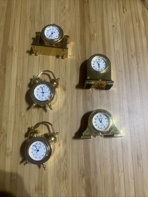 Lot Of Five Miniature Brass Clocks 2 Azur 3 Platinum USED.