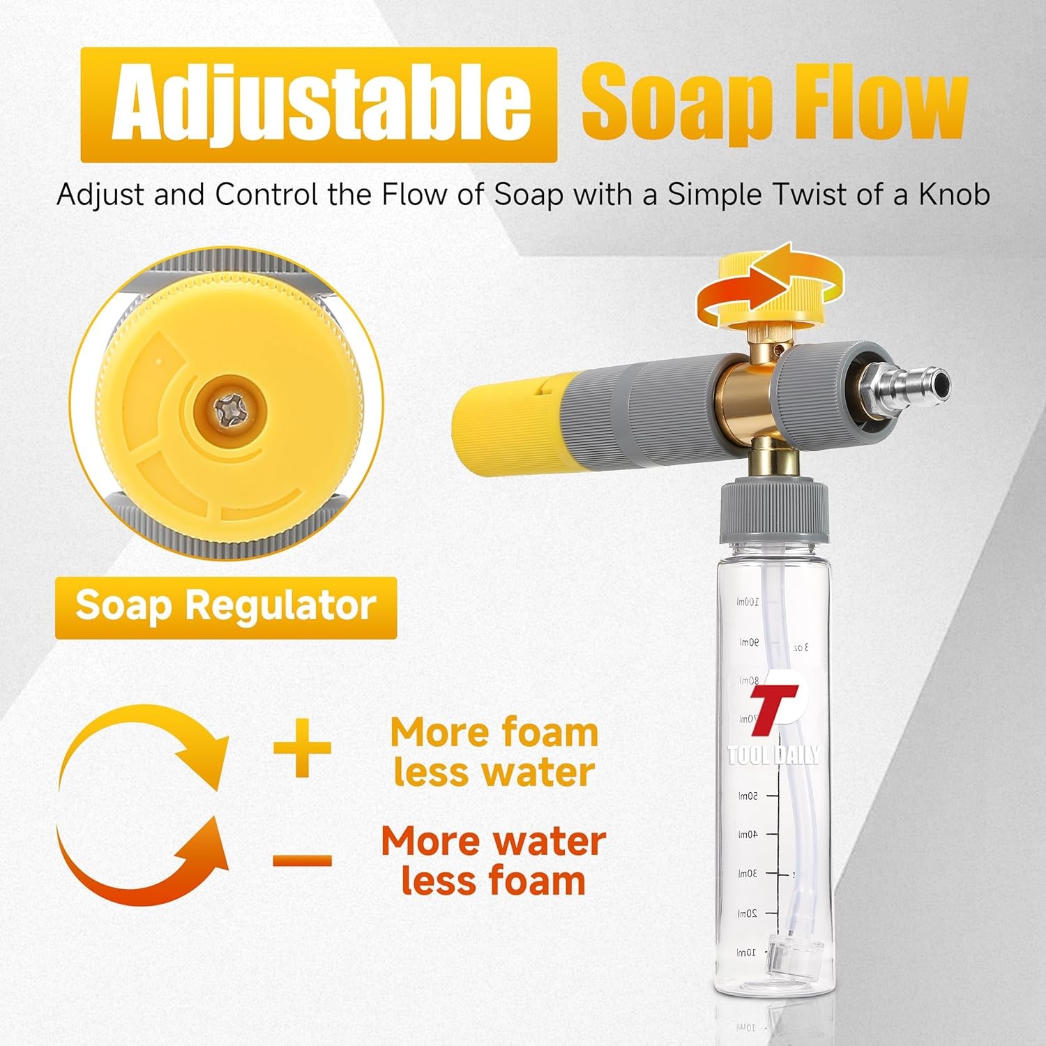 Tool Daily Foam Cannon Dual Connector, Mini for Grey, Yellow 