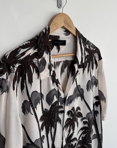 Camisa Allsaints “Nalu” Manga Corta Floral Palmeras Vacaciones Cubanas Negra Blanca XXL - Imagen 6 de 12