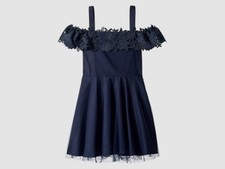  340 Bardot Girl's Blue Nola Off-Shoulder Tulle Fit  Flare Dress Size US16