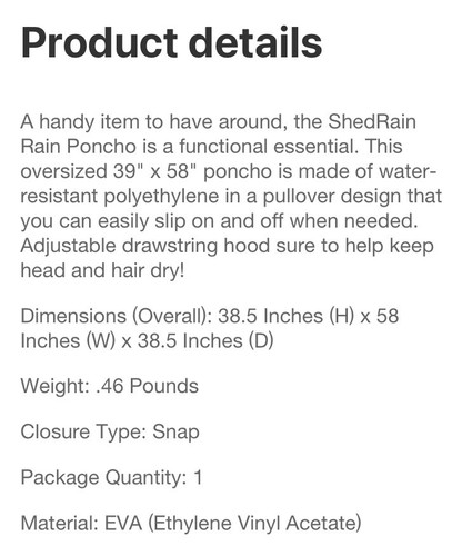 ShedRain Rain Essentials Adult Poncho Shed Rain Clear - Picture 2 of 3