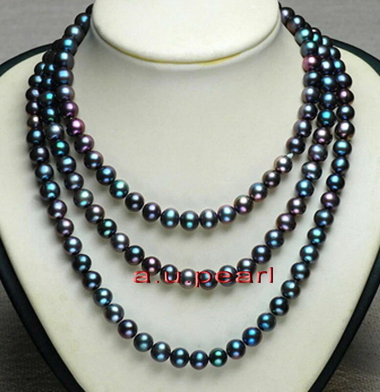 AAAAA LONG 48"9-10mm REAL natural TAHITIAN red blue BLACK pearl necklace 14K - Image 3 of 4