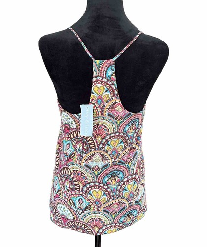 Ivy & Leo Colorful Racerback Tank Top Sz Small Boho Floral Print V Neck Blouse - Picture 4 of 6