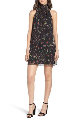 Bailey 44 Anthropologie Irina Black Floral Smocked Turtleneck Mini Shift Dress M - Picture 2 of 8