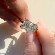 4.36Ctw Radiant&Pear Moissanite Toi Et Moi Engagement Ring 14K White Gold Plated