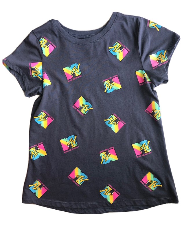 MTV Retro Girls Gray Rainbow Shirt Size 10/12  EUC