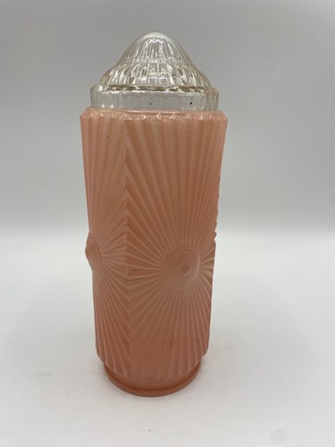 Art Deco Vintage Boudoir Dresser Table Lamp Glass Shade Pink Skyscraper (M2) - Picture 2 of 10